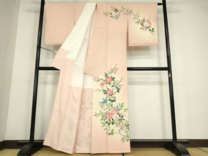 平和屋着物●訪問着　友禅　作家物　枝花飛鳥文　暈し染め　正絹　逸品　DABE4024az