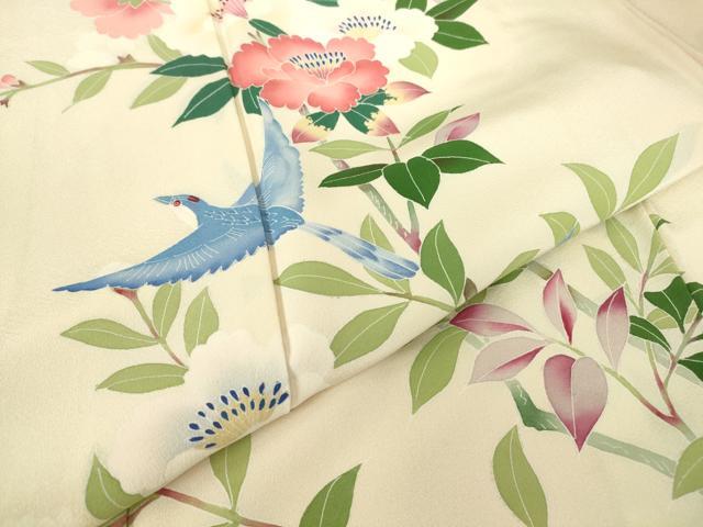 平和屋着物●訪問着　友禅　作家物　枝花飛鳥文　暈し染め　正絹　逸品　DABE4024az