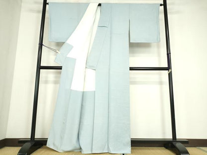 平和屋着物●上質な色無地　霞地紋　水色　正絹　逸品　未使用　DABE4028az