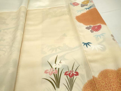 平和屋着物●訪問着　駒刺繍　流水牡丹文　金彩　正絹　逸品　DABE4029az