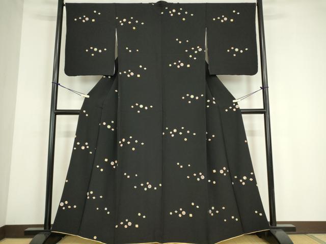 平和屋着物●上質な小紋　宝尽くし吉祥文　黒地　金彩　正絹　逸品　DABE4034az