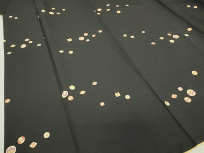 平和屋着物●上質な小紋　宝尽くし吉祥文　黒地　金彩　正絹　逸品　DABE4034az