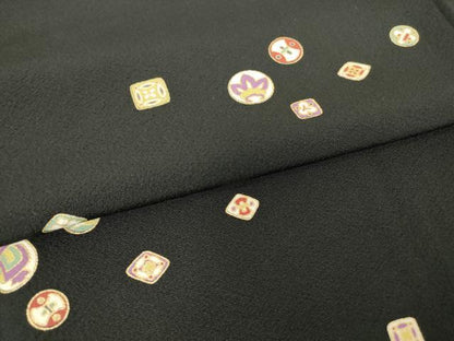 平和屋着物●上質な小紋　宝尽くし吉祥文　黒地　金彩　正絹　逸品　DABE4034az