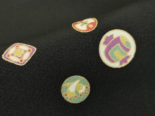 平和屋着物●上質な小紋　宝尽くし吉祥文　黒地　金彩　正絹　逸品　DABE4034az