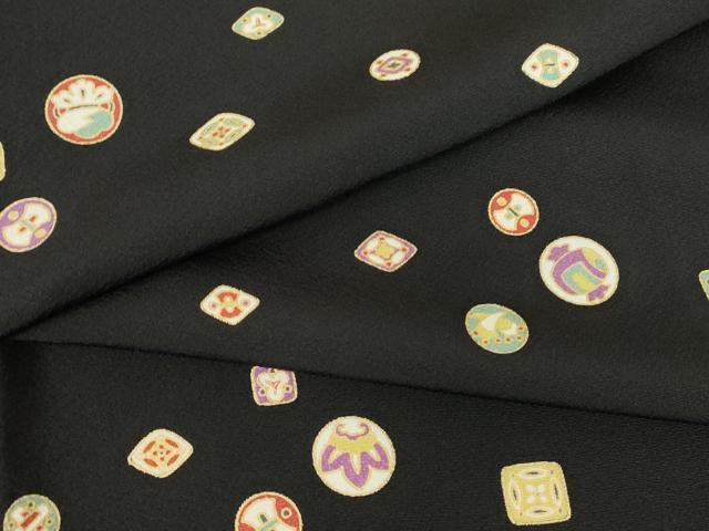 平和屋着物●上質な小紋　宝尽くし吉祥文　黒地　金彩　正絹　逸品　DABE4034az