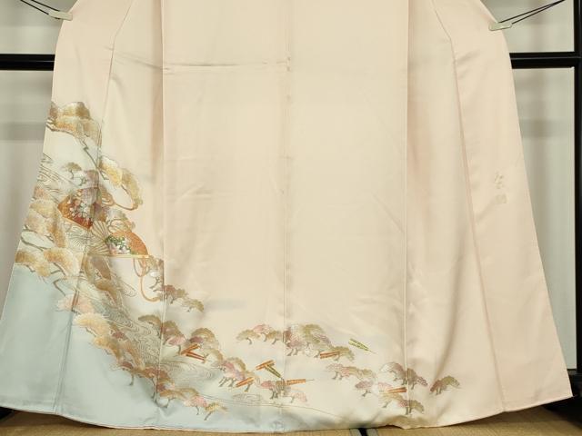 平和屋着物●金彩友禅　卓越技能者・名工・和田光正　訪問着　流水扇面花松文　暈し染め　金彩　正絹　逸品　DABE4036az