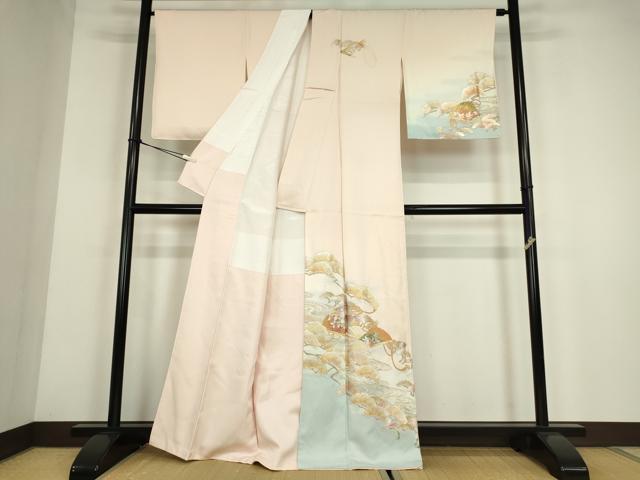 平和屋着物●金彩友禅　卓越技能者・名工・和田光正　訪問着　流水扇面花松文　暈し染め　金彩　正絹　逸品　DABE4036az