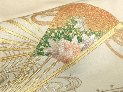 平和屋着物●金彩友禅　卓越技能者・名工・和田光正　訪問着　流水扇面花松文　暈し染め　金彩　正絹　逸品　DABE4036az
