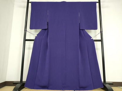 平和屋着物●上質な色無地　ディープロイヤルパープル色　鬼しぼ縮緬　正絹　逸品　DABE4037az