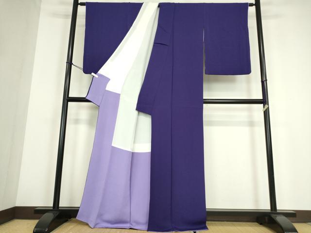 平和屋着物●上質な色無地　ディープロイヤルパープル色　鬼しぼ縮緬　正絹　逸品　DABE4037az