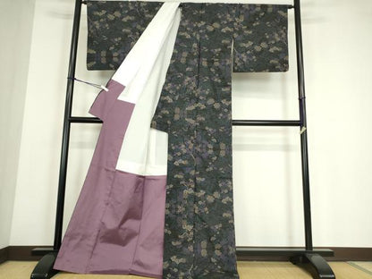 平和屋着物●本場大島紬　9マルキ　流水風景花文　正絹　逸品　DABE4038az