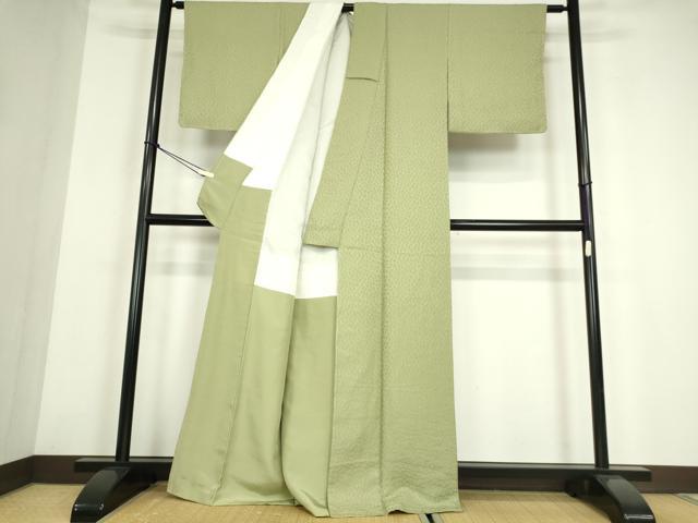 平和屋着物●上質な色無地　舞花地紋　抹茶色　正絹　逸品　DABE4040az