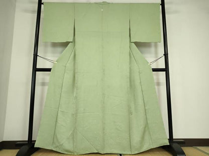 平和屋着物●上質な色無地　茶屋辻風景花地紋　柳色　さが美扱い　正絹　逸品　DABE4042az