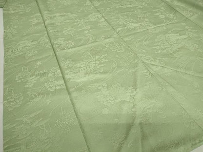 平和屋着物●上質な色無地　茶屋辻風景花地紋　柳色　さが美扱い　正絹　逸品　DABE4042az