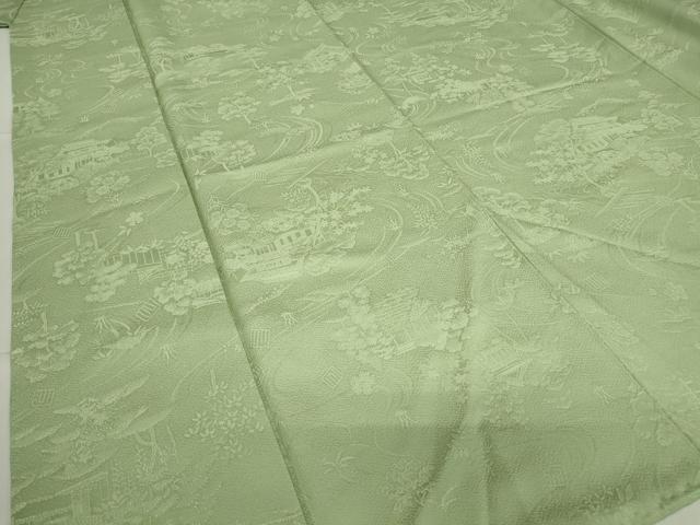 平和屋着物●上質な色無地　茶屋辻風景花地紋　柳色　さが美扱い　正絹　逸品　DABE4042az