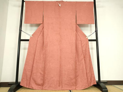 平和屋着物●上質な色無地　人物御所車風景地紋　浅緋色　さが美扱い　正絹　逸品　未使用　DABE4044az