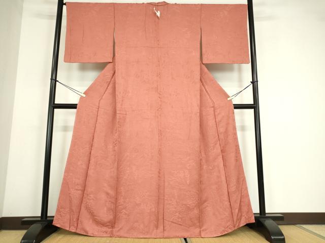 平和屋着物●上質な色無地　人物御所車風景地紋　浅緋色　さが美扱い　正絹　逸品　未使用　DABE4044az