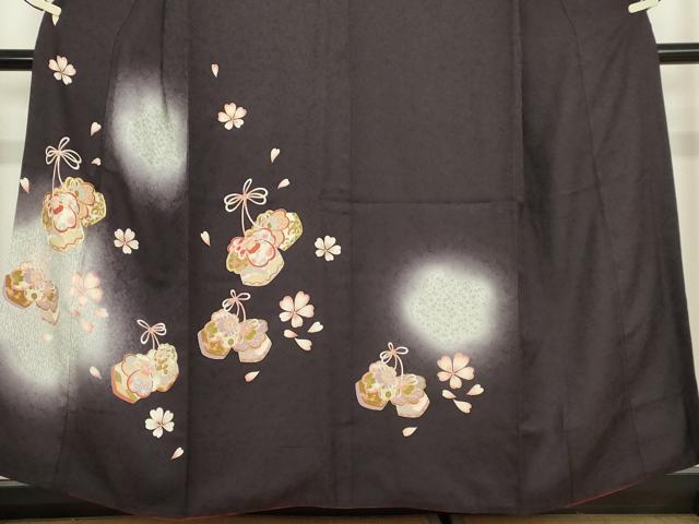平和屋着物●訪問着　駒刺繍　蛍暈し　巾着に舞桜　正絹　逸品　DABE4047az