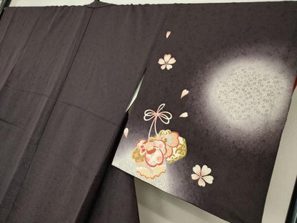 平和屋着物●訪問着　駒刺繍　蛍暈し　巾着に舞桜　正絹　逸品　DABE4047az