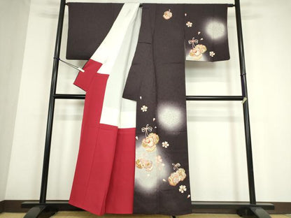 平和屋着物●訪問着　駒刺繍　蛍暈し　巾着に舞桜　正絹　逸品　DABE4047az