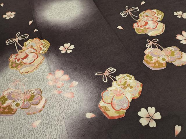 平和屋着物●訪問着　駒刺繍　蛍暈し　巾着に舞桜　正絹　逸品　DABE4047az