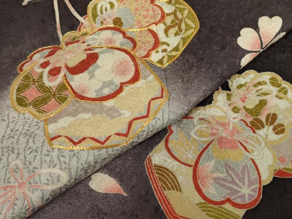 平和屋着物●訪問着　駒刺繍　蛍暈し　巾着に舞桜　正絹　逸品　DABE4047az