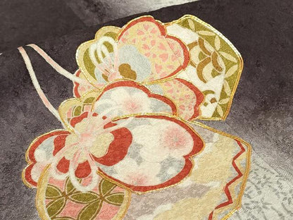 平和屋着物●訪問着　駒刺繍　蛍暈し　巾着に舞桜　正絹　逸品　DABE4047az