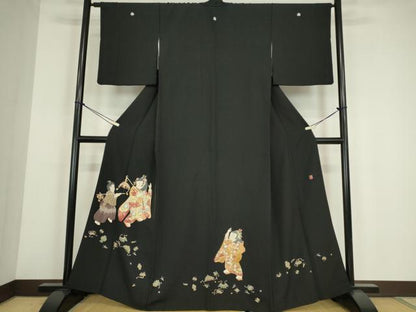 平和屋着物●十日町友禅作家　関口遼一　黒留袖　童子遊び　正絹　逸品　DABE4049az