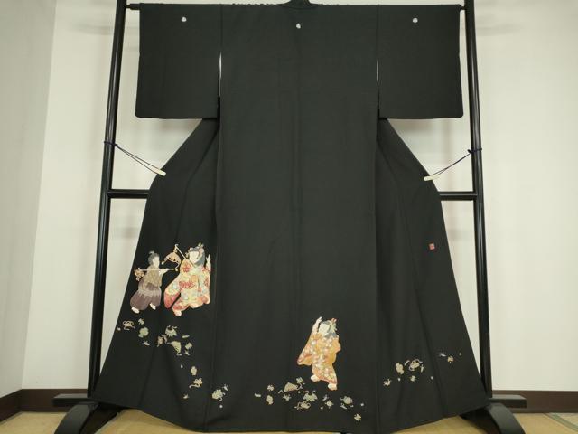 平和屋着物●十日町友禅作家　関口遼一　黒留袖　童子遊び　正絹　逸品　DABE4049az