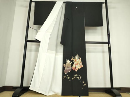 平和屋着物●十日町友禅作家　関口遼一　黒留袖　童子遊び　正絹　逸品　DABE4049az
