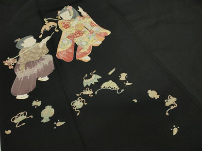 平和屋着物●十日町友禅作家　関口遼一　黒留袖　童子遊び　正絹　逸品　DABE4049az