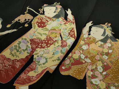 平和屋着物●十日町友禅作家　関口遼一　黒留袖　童子遊び　正絹　逸品　DABE4049az