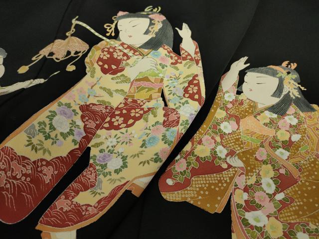 平和屋着物●十日町友禅作家　関口遼一　黒留袖　童子遊び　正絹　逸品　DABE4049az