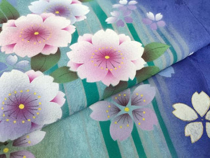 平和屋着物●豪華振袖　舞桜文　暈し染め　銀彩　正絹　逸品　DABE4050az