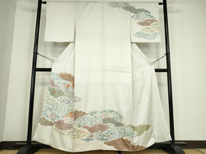 平和屋着物●訪問着　絞り　刺繍　雲取り花文　金彩　正絹　逸品　DABE4052az