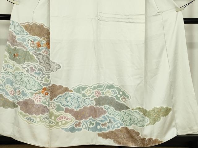 平和屋着物●訪問着　絞り　刺繍　雲取り花文　金彩　正絹　逸品　DABE4052az