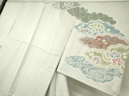 平和屋着物●訪問着　絞り　刺繍　雲取り花文　金彩　正絹　逸品　DABE4052az