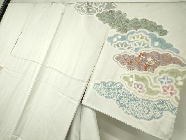 平和屋着物●訪問着　絞り　刺繍　雲取り花文　金彩　正絹　逸品　DABE4052az