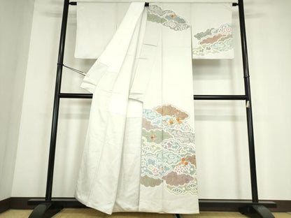 平和屋着物●訪問着　絞り　刺繍　雲取り花文　金彩　正絹　逸品　DABE4052az
