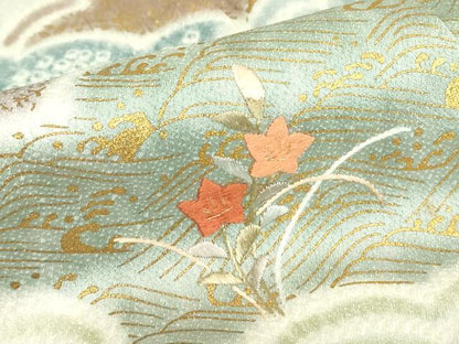 平和屋着物●訪問着　絞り　刺繍　雲取り花文　金彩　正絹　逸品　DABE4052az