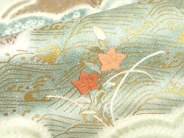 平和屋着物●訪問着　絞り　刺繍　雲取り花文　金彩　正絹　逸品　DABE4052az