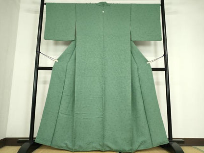 平和屋着物●上質な色無地　花松地紋　千草色　正絹　逸品　DABE4053az