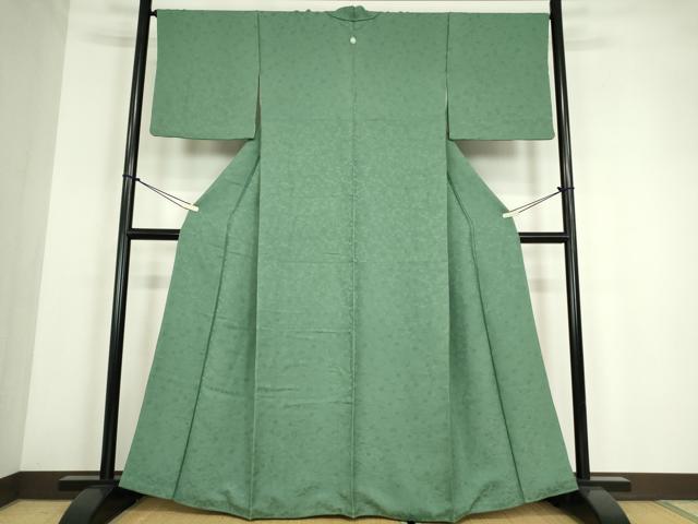平和屋着物●上質な色無地　花松地紋　千草色　正絹　逸品　DABE4053az