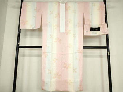 平和屋着物●長襦袢　袷　花鳥風月　舞花文　暈し染め　反端付き　正絹　逸品　DABE4056az