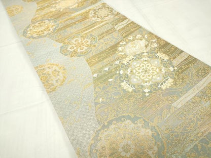 平和屋着物▼六通柄袋帯 富貴乃華 金糸 正絹 逸品 DABE4070az