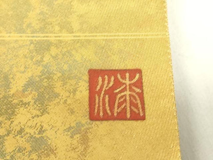 平和屋着物▼漆工芸作家　金森一博　六通柄袋帯　扇面御所車吉祥花文　金彩　引箔　正絹　逸品　DABE4077az