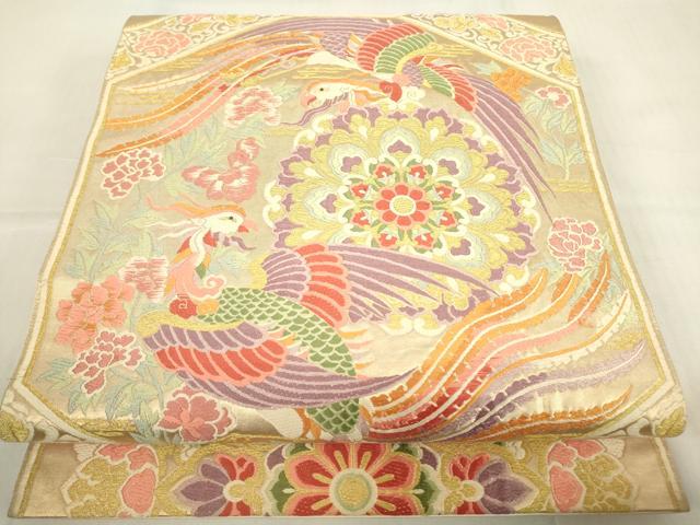平和屋着物▼六通柄袋帯　唐織　正倉院鳳凰花文　金糸　引箔　正絹　逸品　DABE4086az