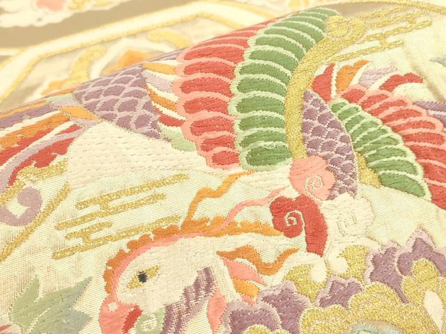 平和屋着物▼六通柄袋帯　唐織　正倉院鳳凰花文　金糸　引箔　正絹　逸品　DABE4086az