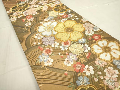 平和屋着物▼六通柄袋帯 花三彩 金銀糸 正絹 逸品 DABE4092az