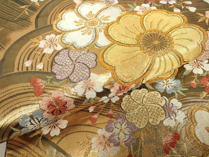 平和屋着物▼六通柄袋帯 花三彩 金銀糸 正絹 逸品 DABE4092az